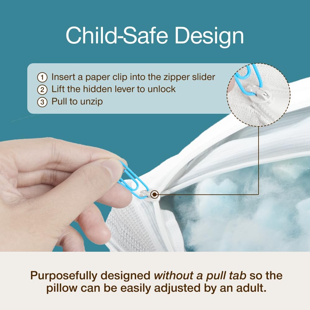 Coop Home Goods Cool+ Adjustable Cooling Toddler Pillow, 13x19, Cooling Gel Memory Foam Kids Pillow for Ages 2+, Customizable Loft, Breathable, Washable Cover, Childproof Zipper, Small Cooling Pillow