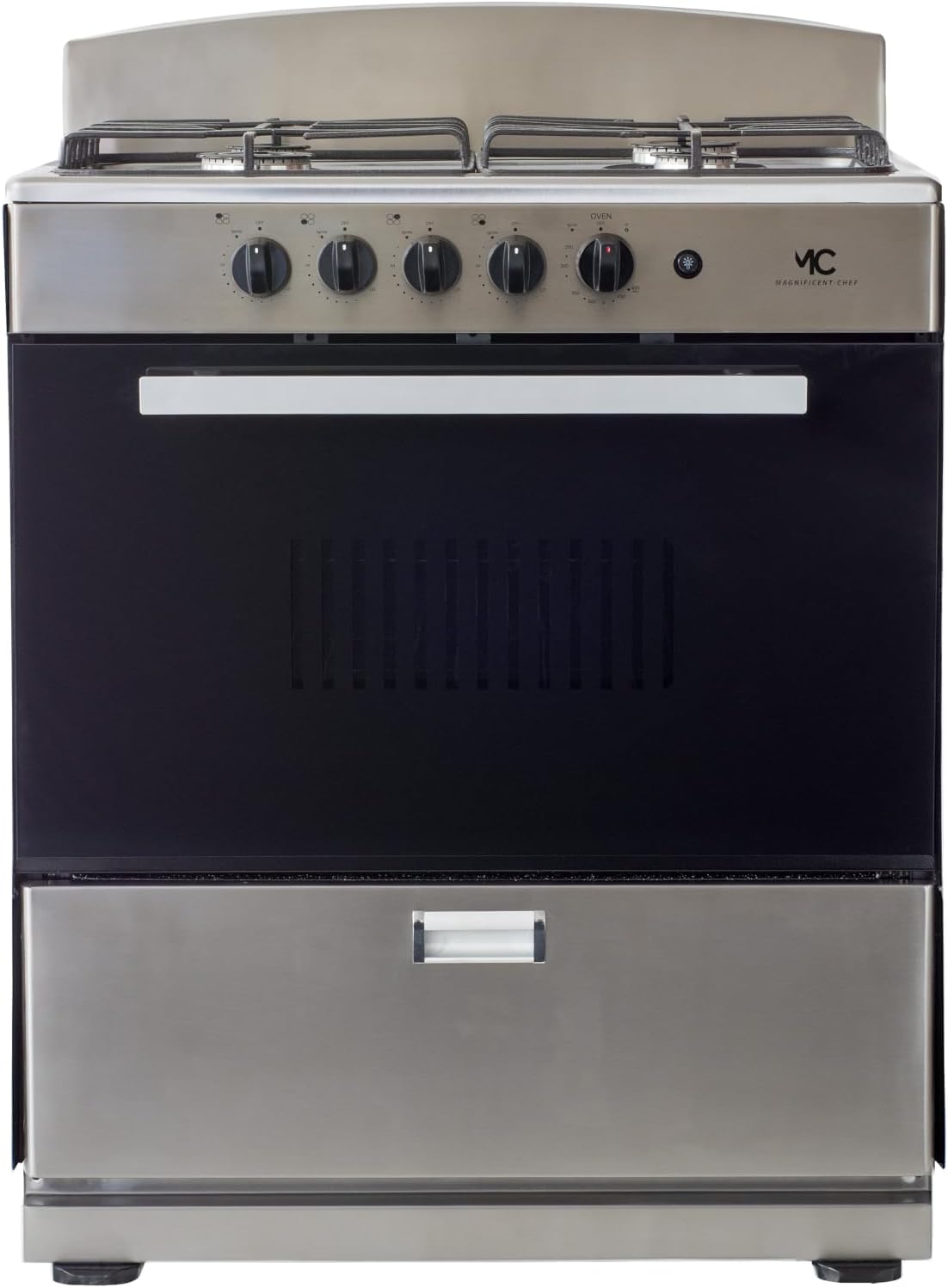 Magnificent Chef 30" Gas Range, 4.0 Cu Ft Space Saver Oven, Stainless Steel | 2 Ultra-Fast & 2 Fast Burners, Cast Iron Grates, LP/NG Ready MGR30DNM54TDB | Delivery Included & 2-Year Warranty