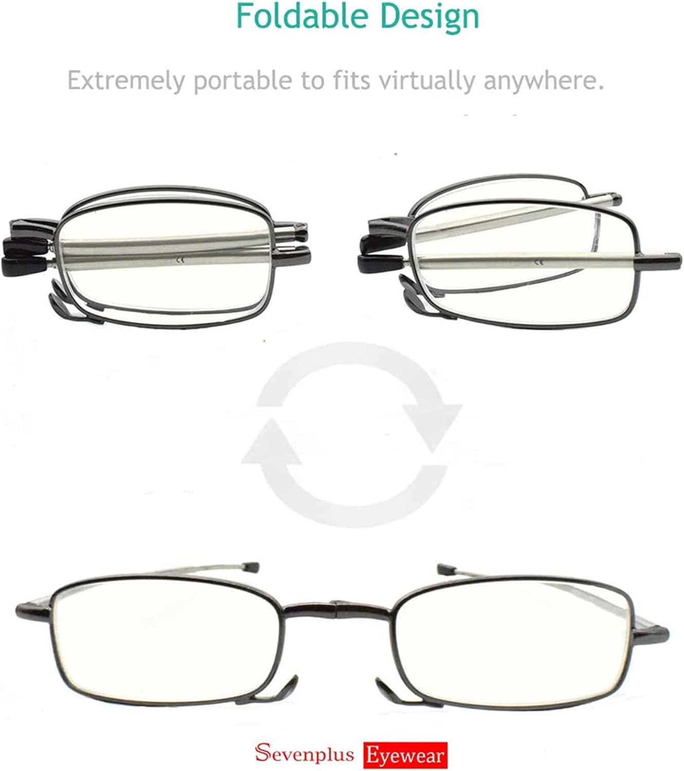 sevenplus 2 Pack Reading Glasses Blue Light Blocking, Anti UV Glare, Foldable Computer Spring Hinge Readers for Women Man