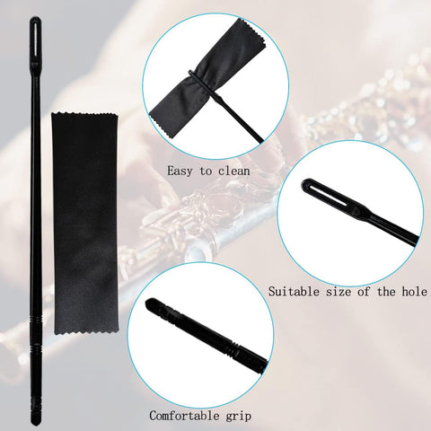 2 Sets Black Flute Cleaning Rod and Cloth, Flute Cleaning Kit