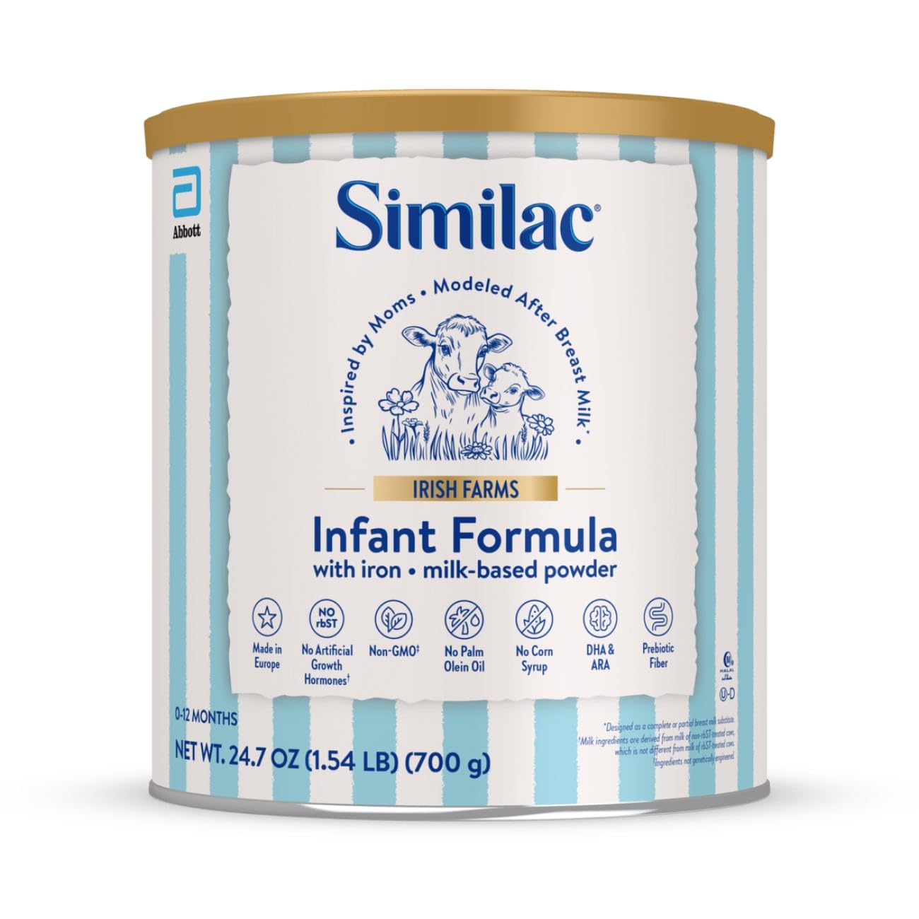 Similac Irish Farms, Easy-to-Digest Baby Formula, Infant Formula, 0-12 Months, 24.7-oz Can