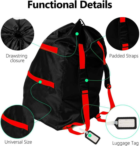 elaia Large Waterproof Car Seat Travel Bag for Airplane with Red Straps