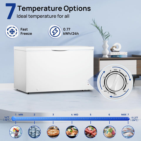Smad Chest Freezer 18 Cu. Ft. Deep Freezer with Removable Basket, Energy-Saving, Garage Ready, Commercial Freezers 7 Adjustable Temperature, 4 Wheels, Low Noise, for Meat, Families, Outdoor, White