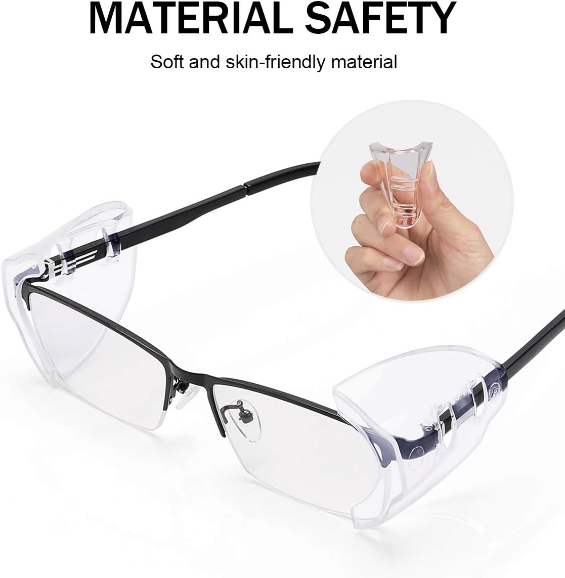 MELASA Safety Glasses Side Shields for Glasses, Slip on Clear Eye Glasses