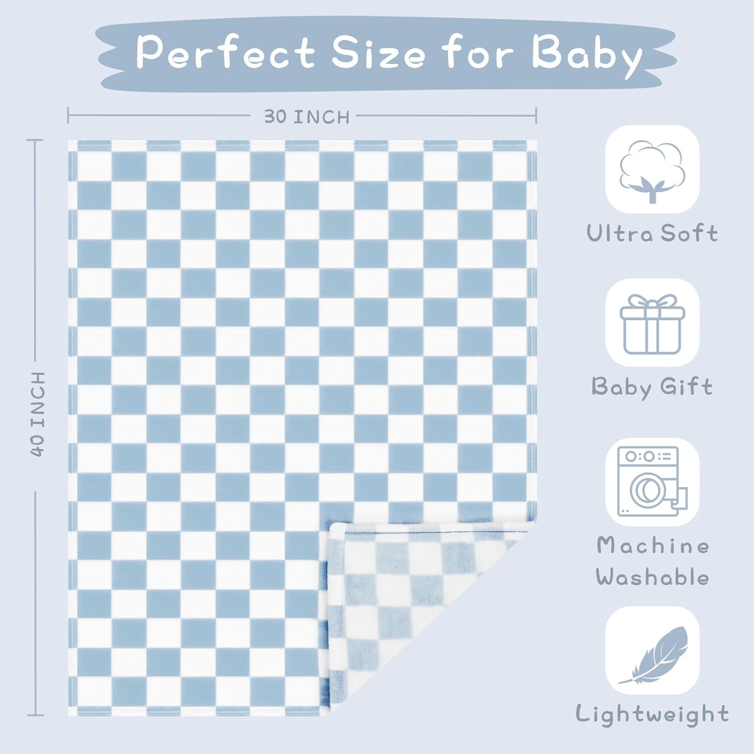 Yurhap Checkered Baby Blanket Fleece Baby Blankets for Boys, Ultra Soft Cozy Fluffy Infant Toddler Newborn Receiving Blankets for Crib Stroller, 30''x40'', Blue