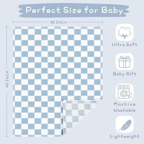 Yurhap Checkered Baby Blanket Fleece Baby Blankets for Boys, Ultra Soft Cozy Fluffy Infant Toddler Newborn Receiving Blankets for Crib Stroller, 30''x40'', Blue