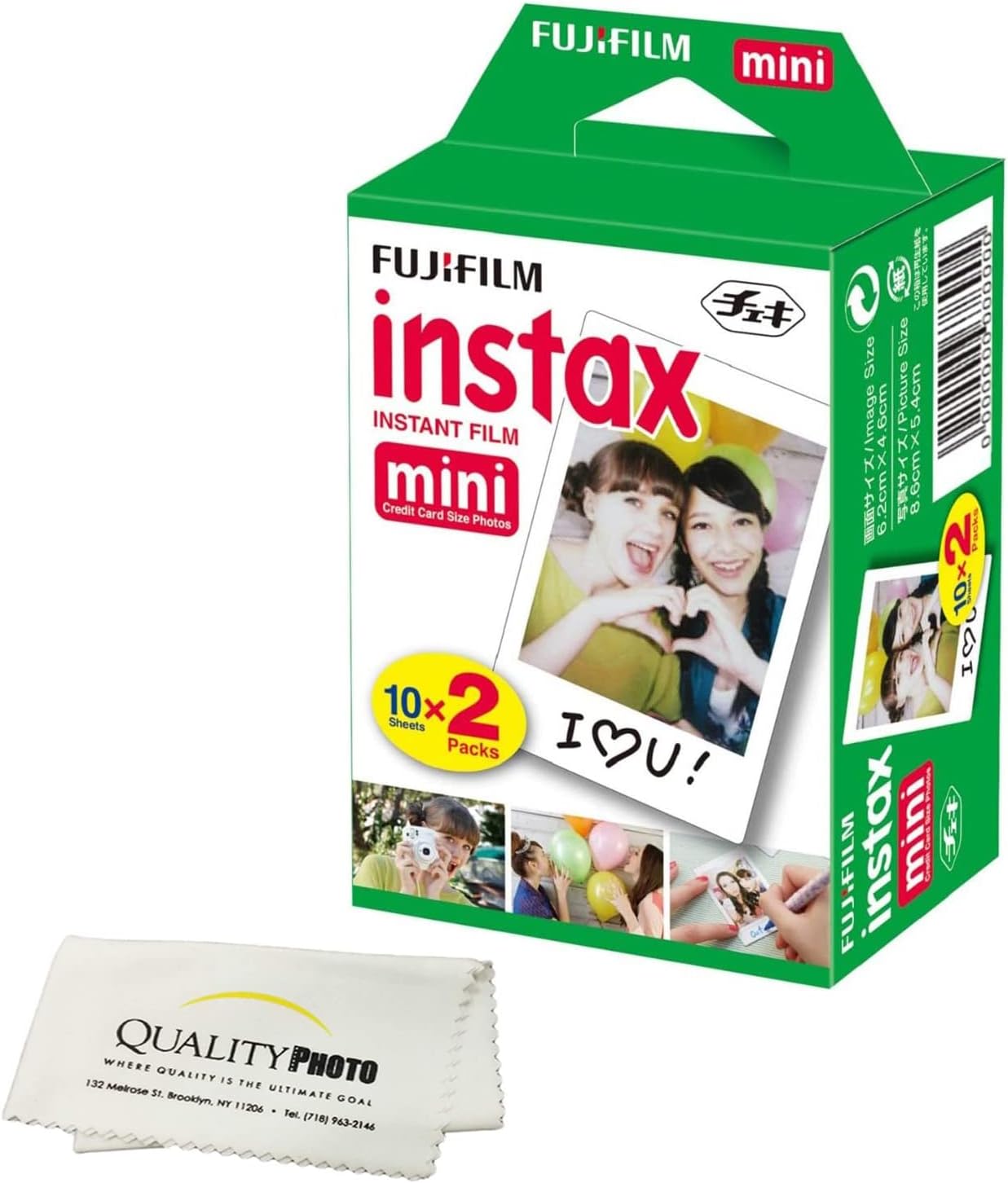 Fujifilm INSTAX Mini Instant Film (White) for Fujifilm Mini 8,9,11,12 Cameras w/Quality Photo Microfiber Cloth (20 Prints)