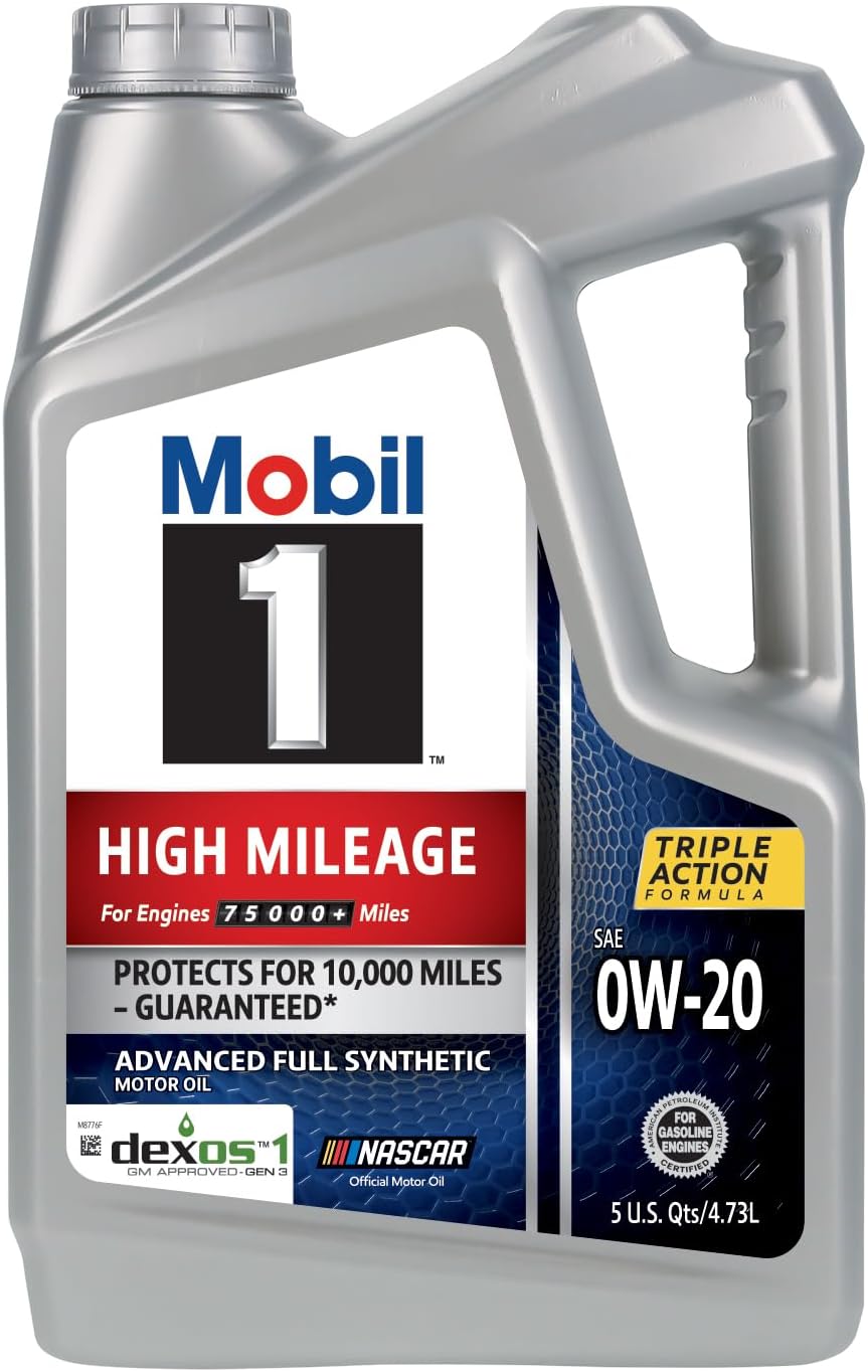 Mobil 1 High Mileage Full Synthetic Motor Oil 0W-20, 5 Quart