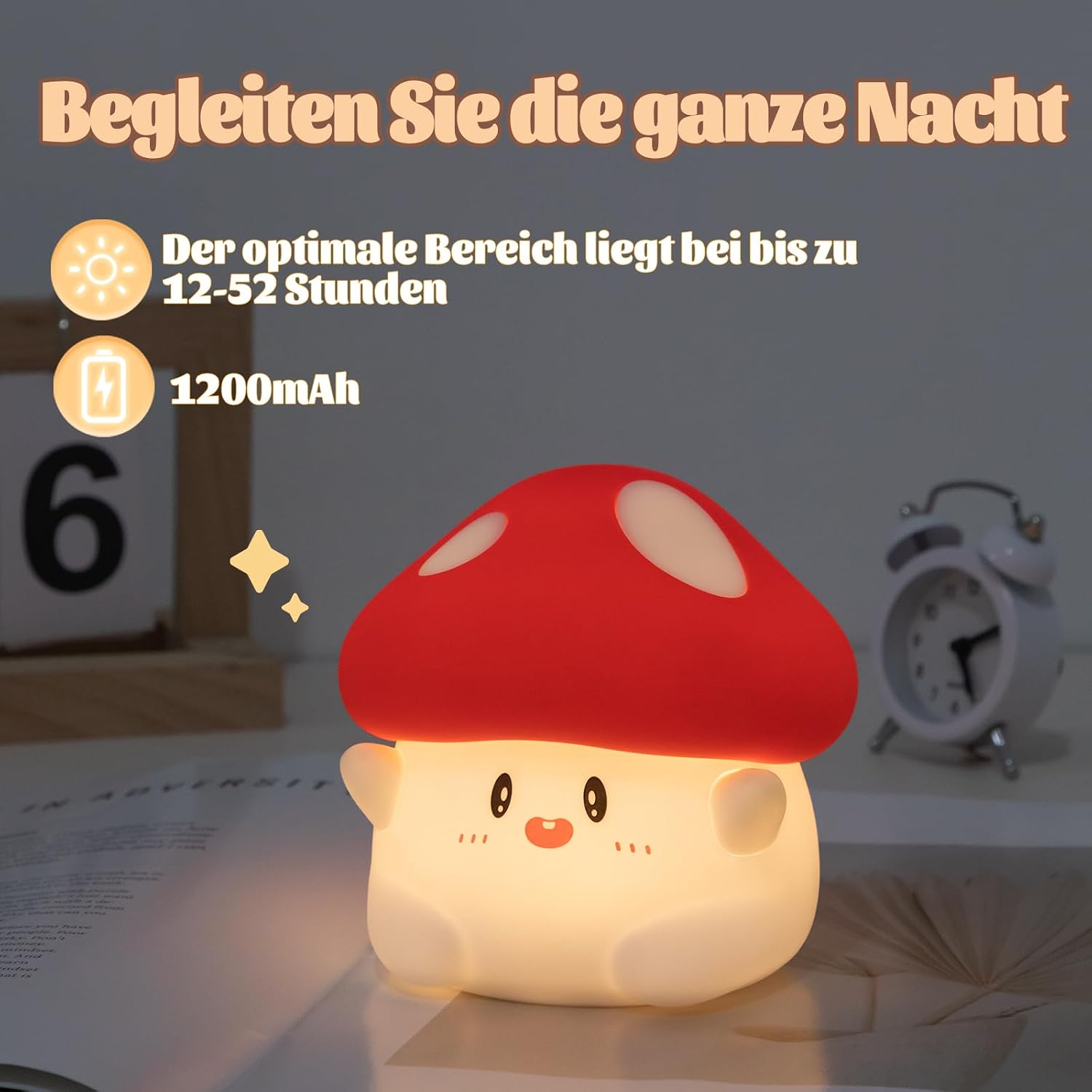 Rytinazzz Silicone Night Light for Kids, 50H Long Battery Mushroom Lamp, Gift for Kids, Cute Bedside Light for Girls Room, Rechargeable Tap Control