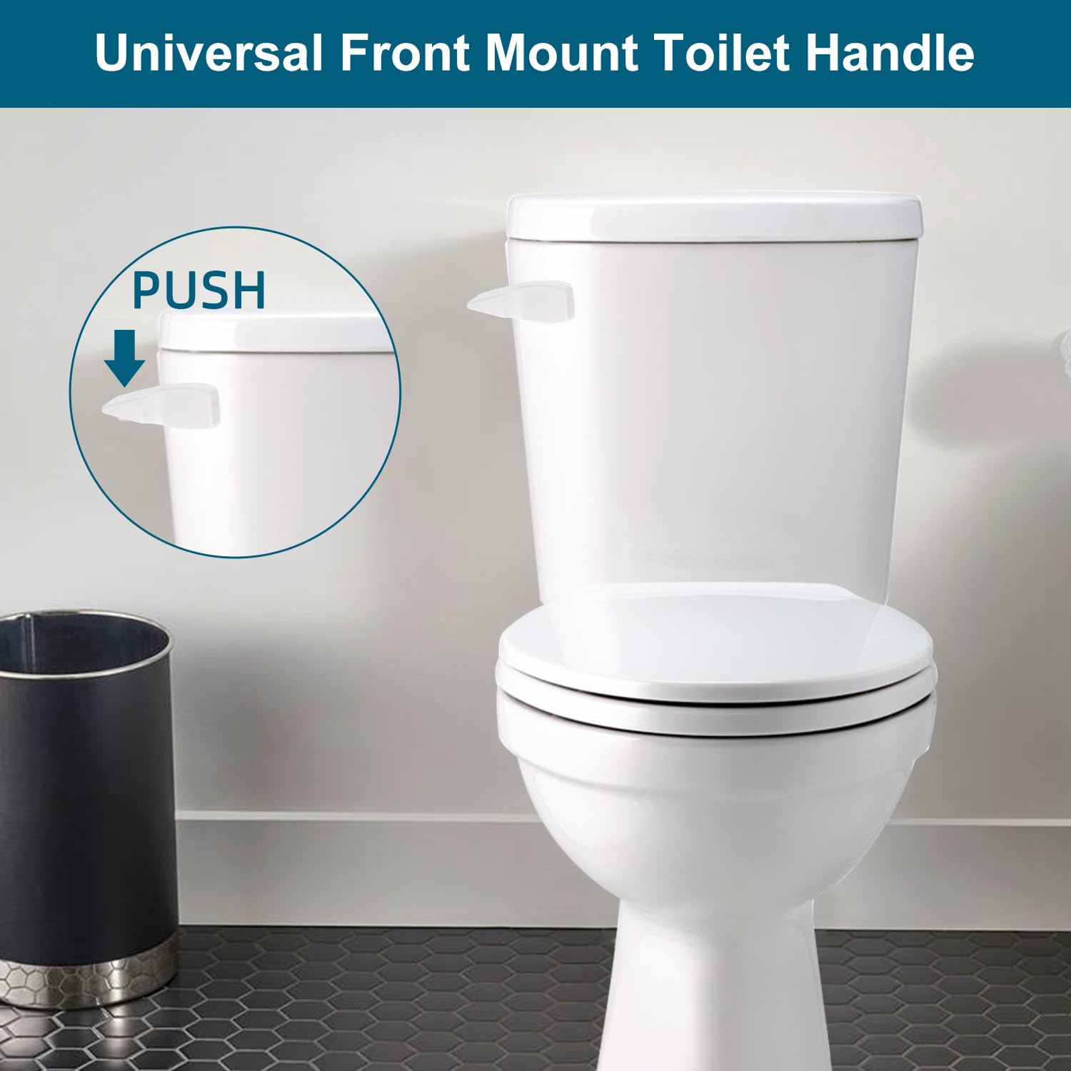 Hygie Rinse 2PACK Universal Metal Toilet Handle Replacement Kit Compatible with American Standard/Mansfield/Gerber Toilet, Front Mount Toilet Tank Flusher Lever with Flapper Chain, White