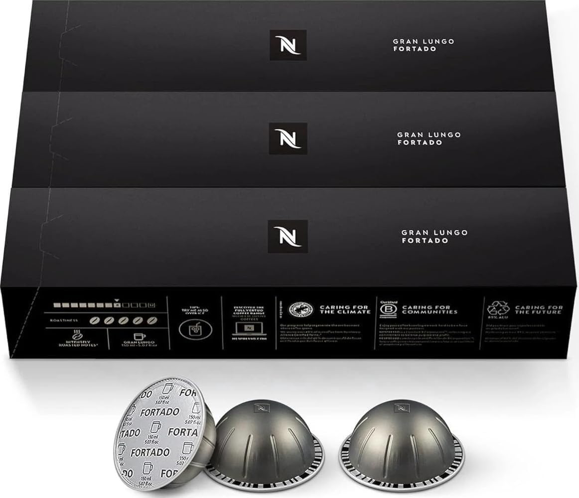 Nespresso Vertuo, Fortado Gran Lungo Americano, 30-Count Espresso Pods | Capsules Dark Roast Coffee Pack of 1