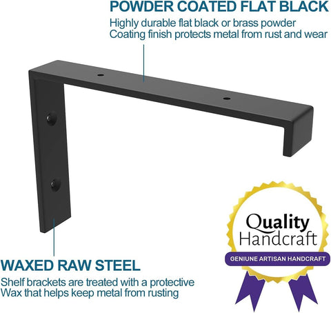 WEKIS Shelf Bracket, Heavy Duty Floating Shelf Brackets 10-Inch Long, 12-Pack Brackets for Shelves, Black Coated J Shape Metal Wall Shelf Support Brackets with 1/5-Inch Thick and 160 lb. Load Capacity