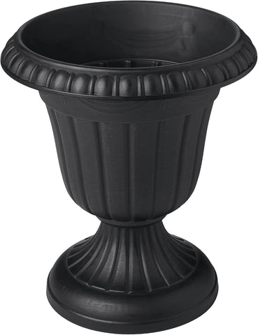 Arcadia Garden Products Small 10x12” Classic Traditional Plastic Urn Planter, Indoor/Outdoor Garden Plant Pot Garden Décor, Black
