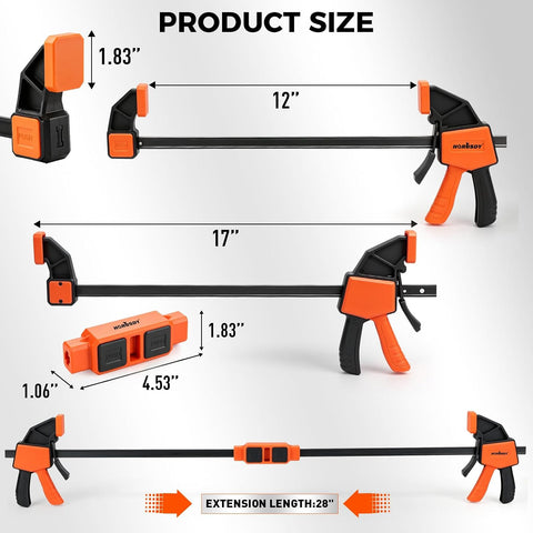 3-Pack Wood Clamps for Woodworking, 2-Piece 12" Bar Clamps with Clamp Connector, Quick-Release Wood Clamps with 150 LBS Load Limit, Wood Clamp Set for Woodworking, Gluing & DIY Projects