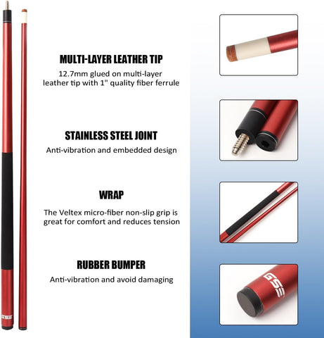 GSE 58" 2-Piece Fiberglass Graphite Composite Billiard Pool Cue Sticks