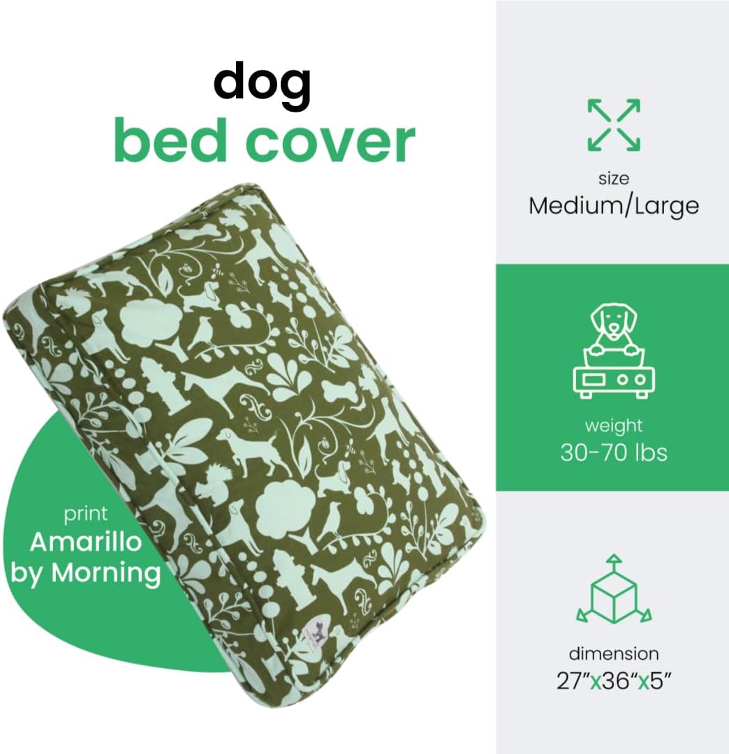 Molly Mutt Light Green Dog Bed Cover, Non-Toxic & 100% Cotton, 27"x36"x5"
