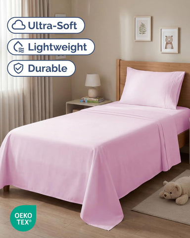 Twin Size 3 Piece Sheet Set - Breathable & Cooling Sheets - Light Pink