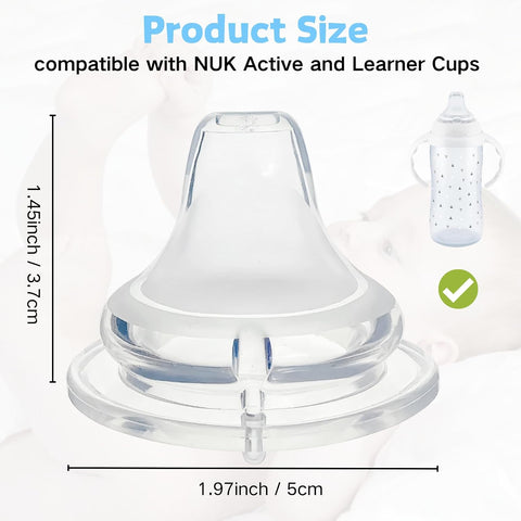 16 Pack Replacement Silicone Spout Compatible with NUK Active and Learner Cups, Clear Silicone Dishwasher Safe No Spill BPA Free Nipple Replacement Spouts
