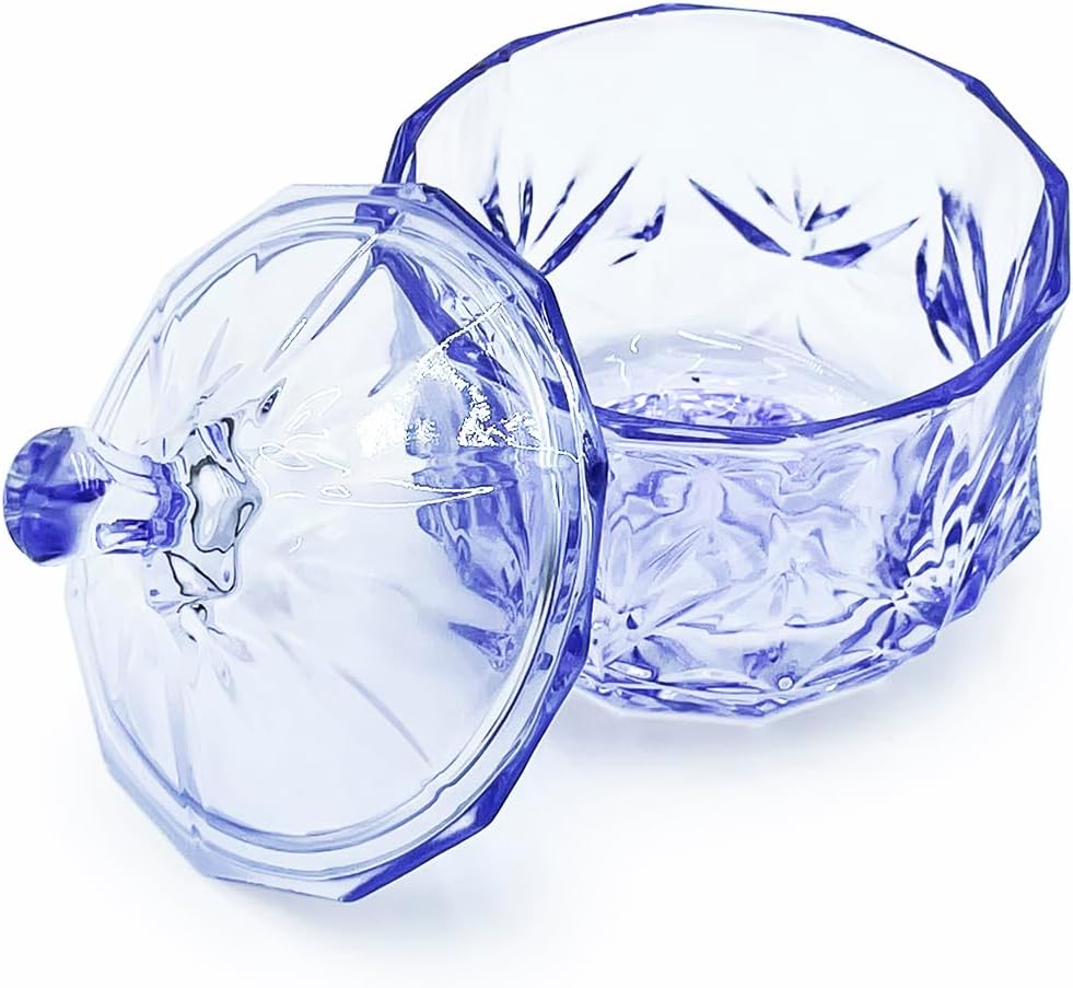 8oz Glass Candy Dish with Lid,Small Crystal Halloween Candy Jar,Cotton Round Holder,Office,Bathroom,Dining Room Organizer(Purple)