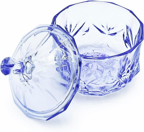 8oz Glass Candy Dish with Lid,Small Crystal Halloween Candy Jar,Cotton Round Holder,Office,Bathroom,Dining Room Organizer(Purple)