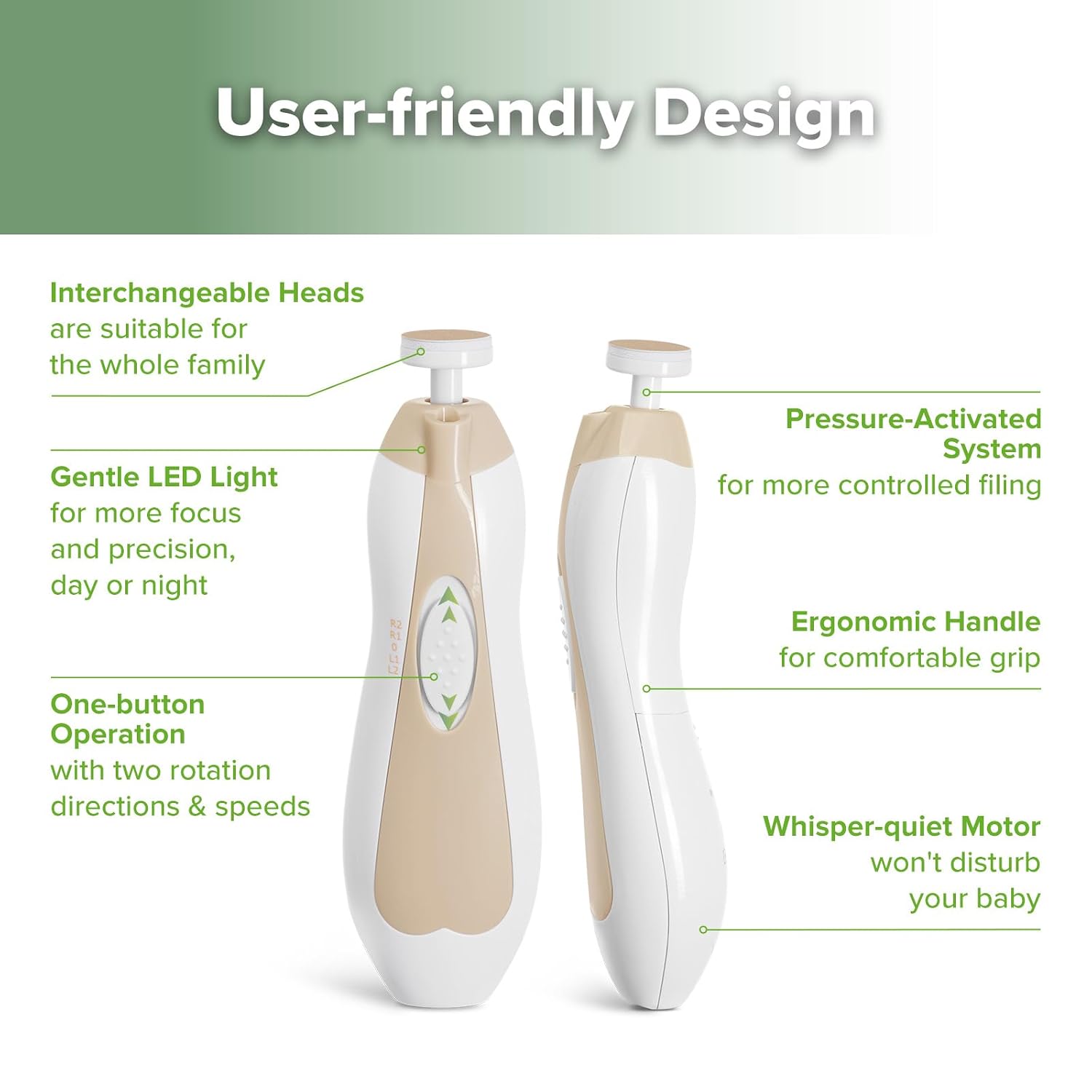 haakaa Electric Baby Nail Trimmer, Whisper-Quiet with LED Light, Acorn
