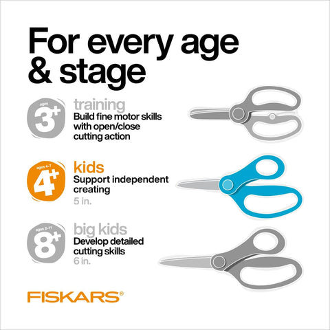 Fiskars 5" SoftGrip Kids Left-Handed Pointed-Tip Scissors, Ages 4-7, Blue