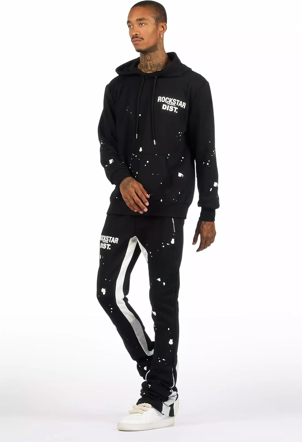 ROCKSTAR ORIGINAL Men's Raffer Black/White Hoodie/Super Stacked Flare Pant Set