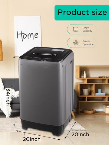 F.W.WOOLWORTHS 17.7 lbs Washing Machine with Drain Pump, Full Automatic Washer with 10 Wash Programs 8 Water Levels for Home, Apartment, RVs, Dorm, Grey