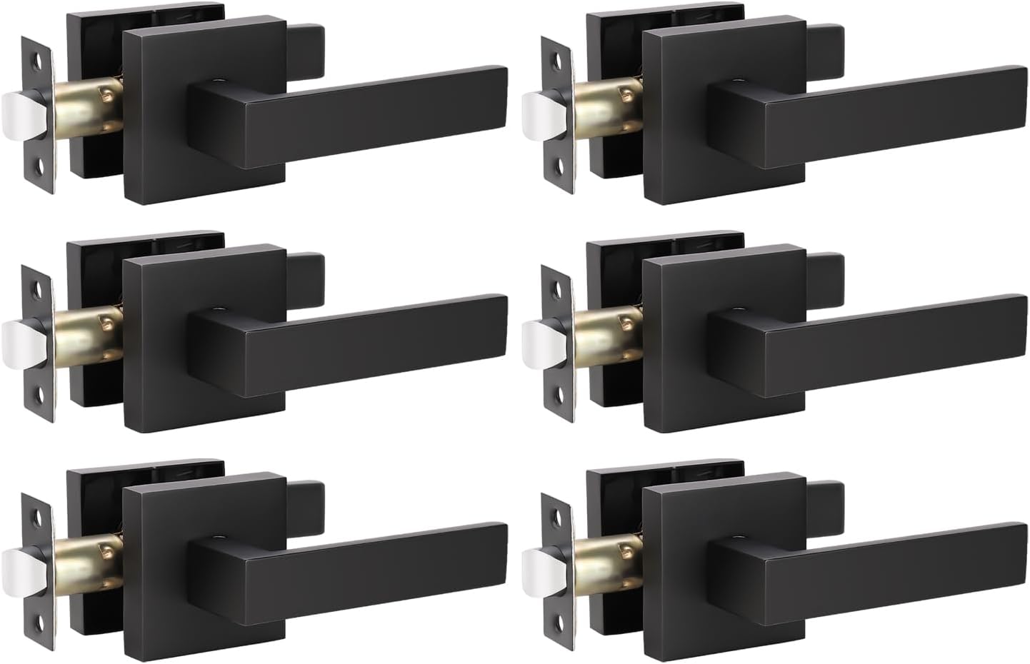 KNOBWELL 6 Pack Black Interior Door Handles Passage Function Heavy Duty Door Handle Set, Matte Black Closet Door Handles for Left or Right Handing