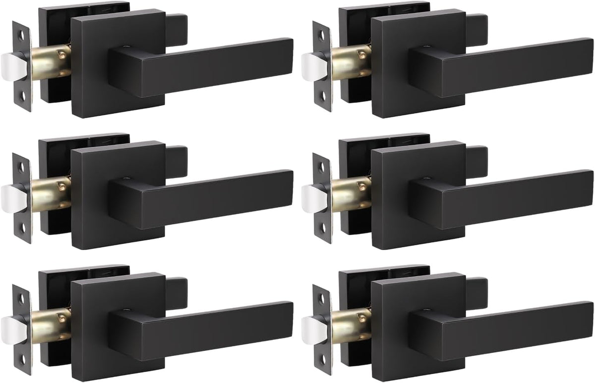 KNOBWELL 6 Pack Black Interior Door Handles Passage Function Heavy Duty Door Handle Set, Matte Black Closet Door Handles for Left or Right Handing
