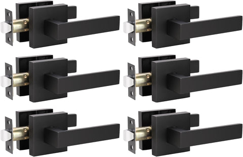 KNOBWELL 6 Pack Black Interior Door Handles Passage Function Heavy Duty Door Handle Set, Matte Black Closet Door Handles for Left or Right Handing