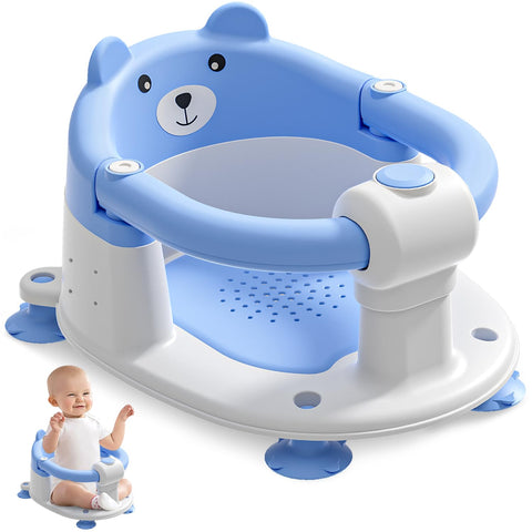 Baby Bath Seat for Babies 6 Months & up, Non-Slip Toddler Bath Seats for Babies Sitting Up, Safe Infant & Newborn Bathtub Chair with 4 Suction Cups & Soft Cushion for Shower,Blue