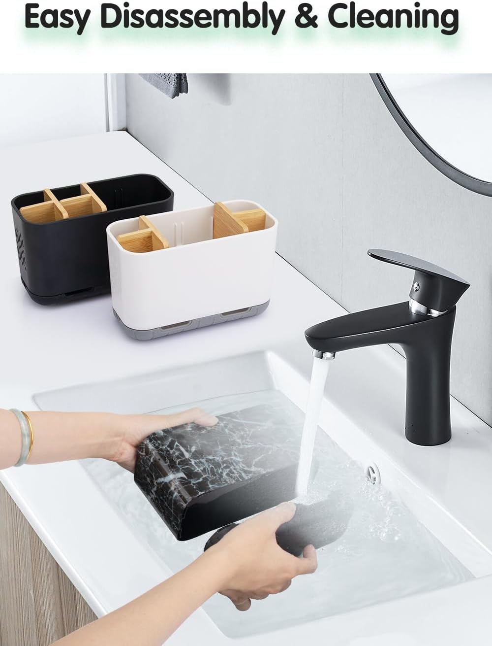 GFWARE Marble Toothbrush Holders with Drainage, Bathroom Organizer, Large