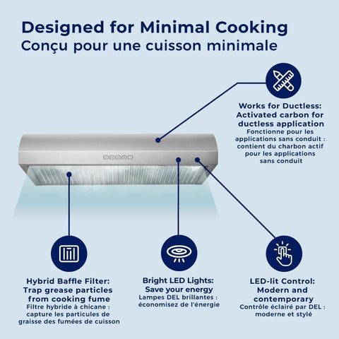 Hauslane Range Hood Under Cabinet 30 Inch Stainless Steel Ducted or Ductless