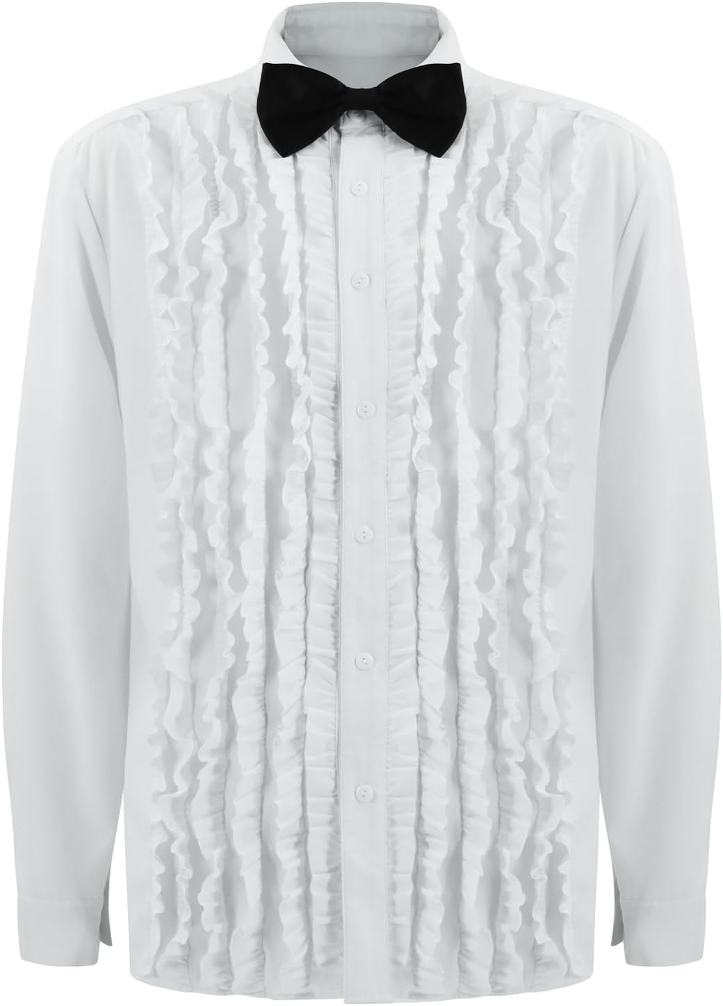 Mens Ruffled Tuxedo Shirt Retro 70s 80s Prom Ruche Frill Shirt Bowtie Button Up Long Sleeve Costume Shirts