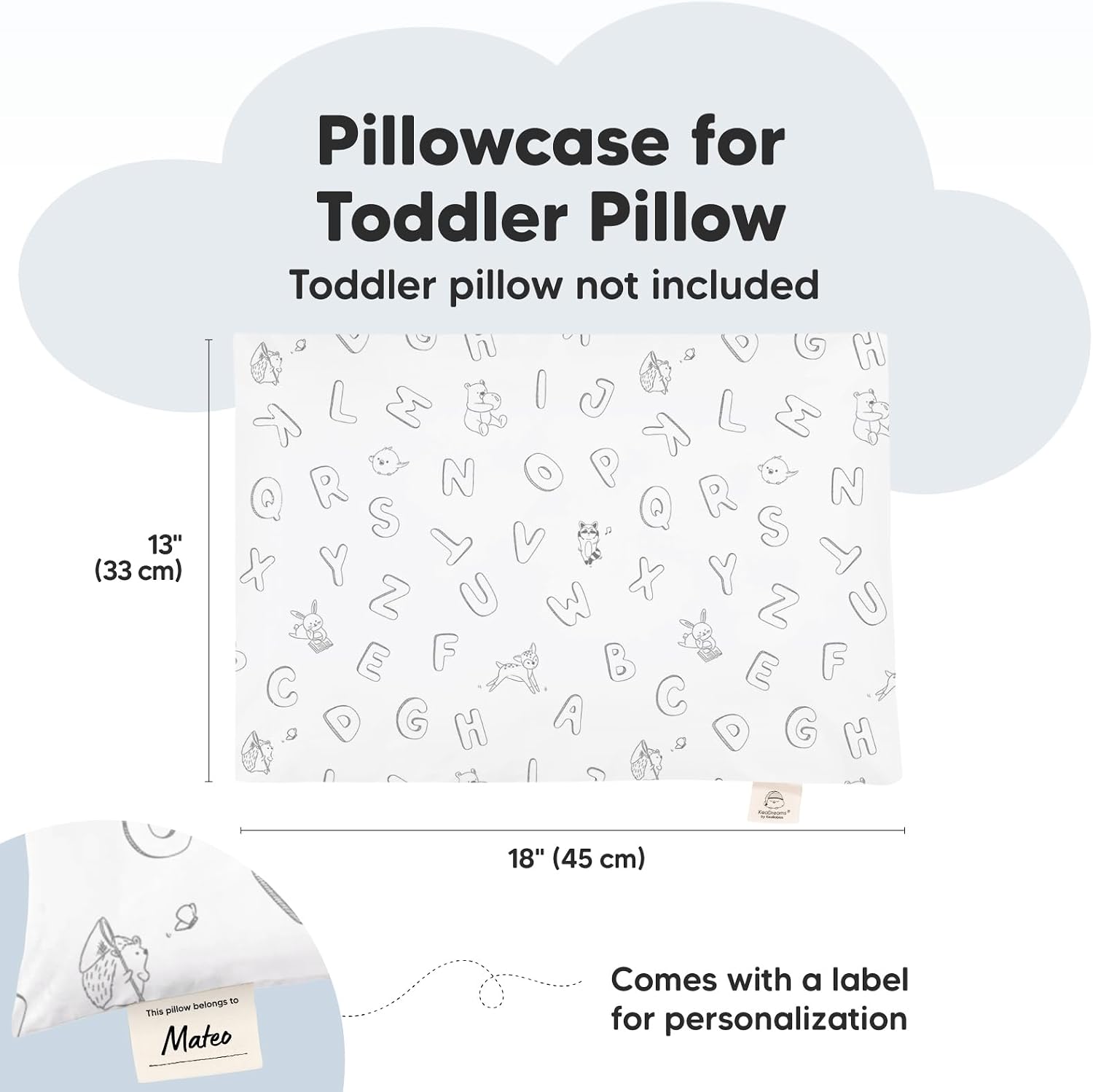 KeaBabies Toddler Pillowcase 13x18 Organic Cotton Cover, ABC Land