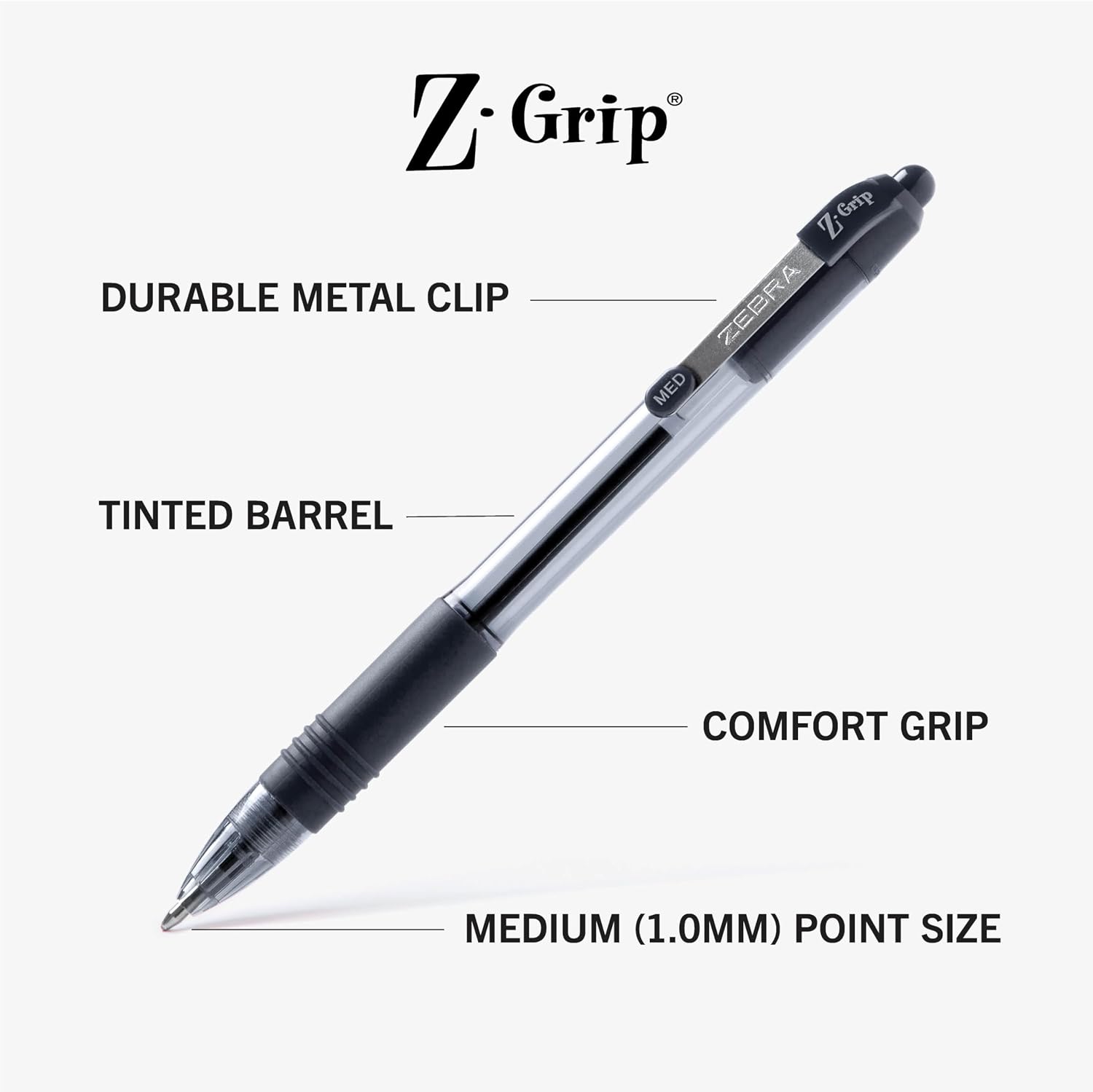 Zebra Pen Z-Grip Retractable Ballpoint Pen, Black Ink, 1.0mm, 18-Pack