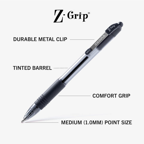 Zebra Pen Z-Grip Retractable Ballpoint Pen, Black Ink, 1.0mm, 18-Pack