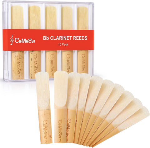 Clarinet Reeds 3.0, CeMeow Traditional Reeds for Clarinet Beginner 10Pack with Plastic Box, Thinner Reed Tip Advanced Cutting Technology for Clarinet Beginner and Player