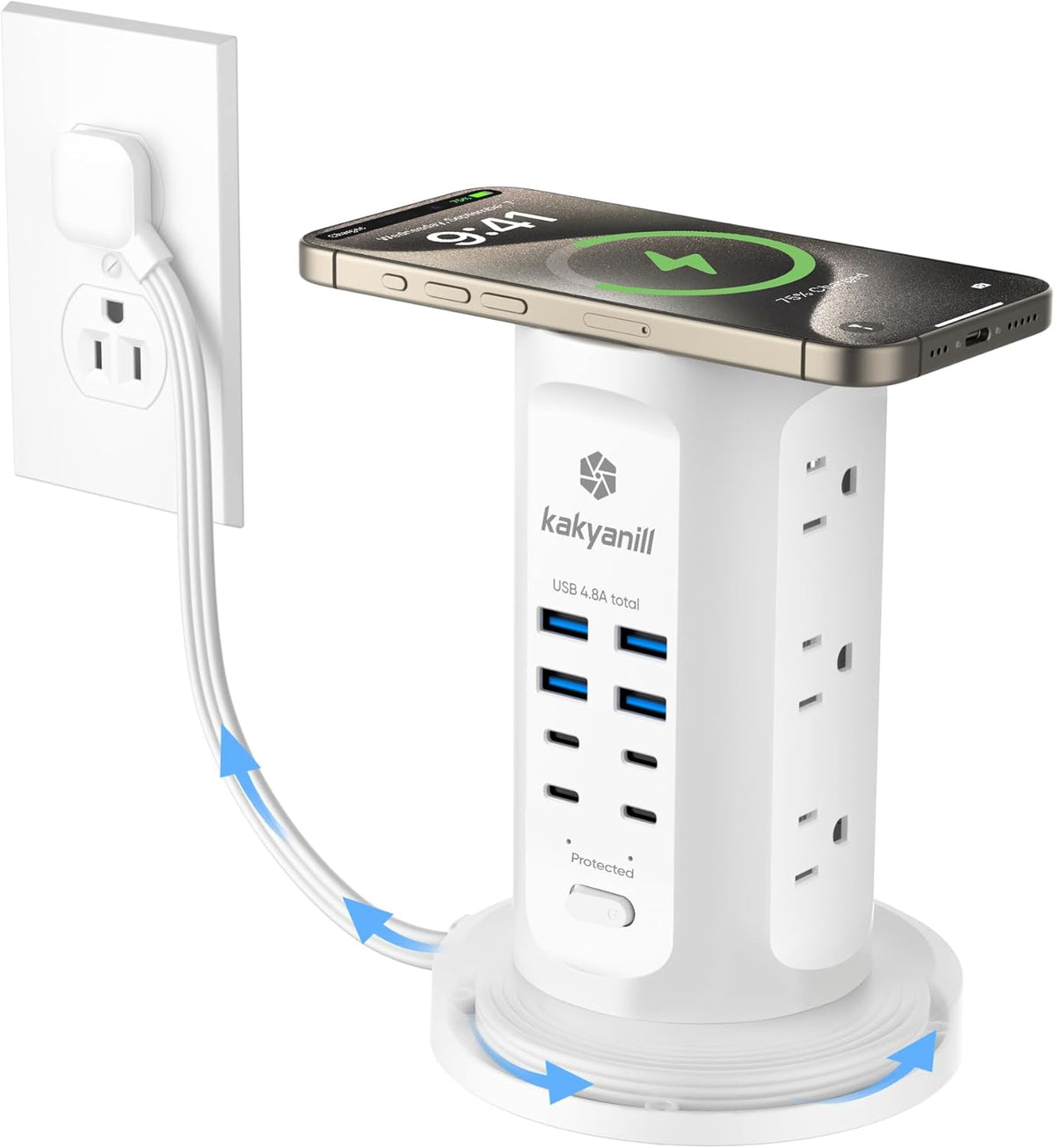 Power Strip Tower, kakyanill Charging Station 9 AC Outlets 8 USB Ports