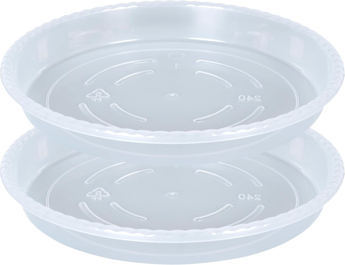 OVZILKI Plant Saucer 2 Pack of 8 inch, Clear Plastic Flower Plant Pot Saucer, Heavy Duty Plant Drip Trays Saucers for Indoor, Plant Water Tray for Planters
