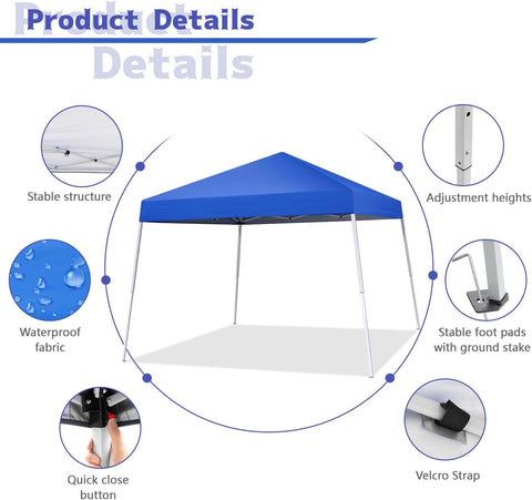 10x10FT Slant Leg Pop Up Canopy Tent, Portable Outdoor Shelter