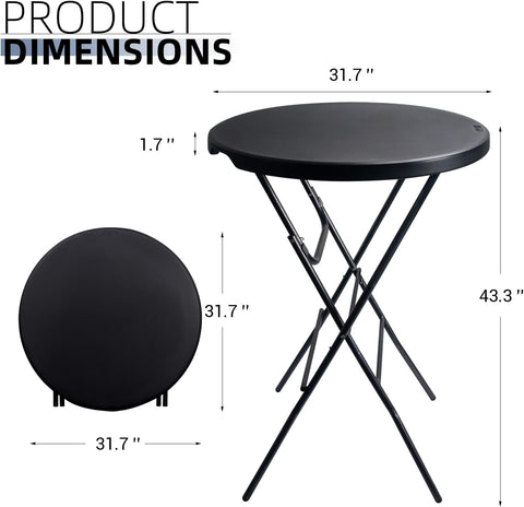 Byliable 32in Cocktail Folding Table, Round High Top Bar Table, Black