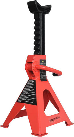 Amazon Basics Steel Jack Auto Stands, 3 Ton (2.7 metric Ton) Capacity, Easy to Use, Adjustable Height, 6,000 lb, 1 Pair, Black and Red(For Sedans and Urban SUVs)