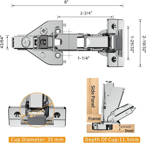 Chibery 2 Pack 165 Degree Lazy Susan Hinge, Face Frame, CLIP ON Plate for Easy Installation, Soft Close Multi-pivot Concealed hardware for Corner Kitchen Cabinet, Cupboard Folded, Folden Door, Closets