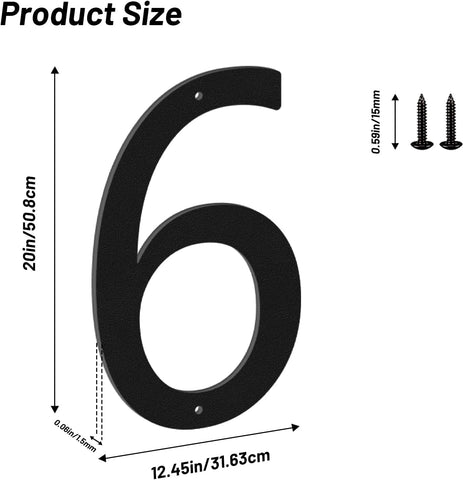 20 Inch House Numbers and Metal Letters for Outdoor Signs, House Numbers for Outside, Aluminum Address Letters and Numbers for Door, Mailbox, Garden, Perfect for Home or Office (Number 6)