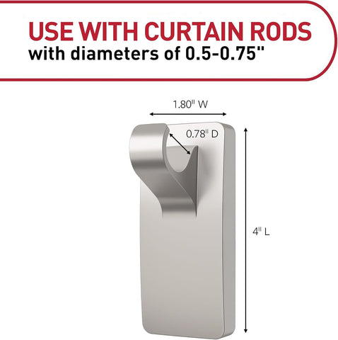 Command Medium Satin Nickel Curtain Rod Hooks, 2 Hooks, 4 Strips