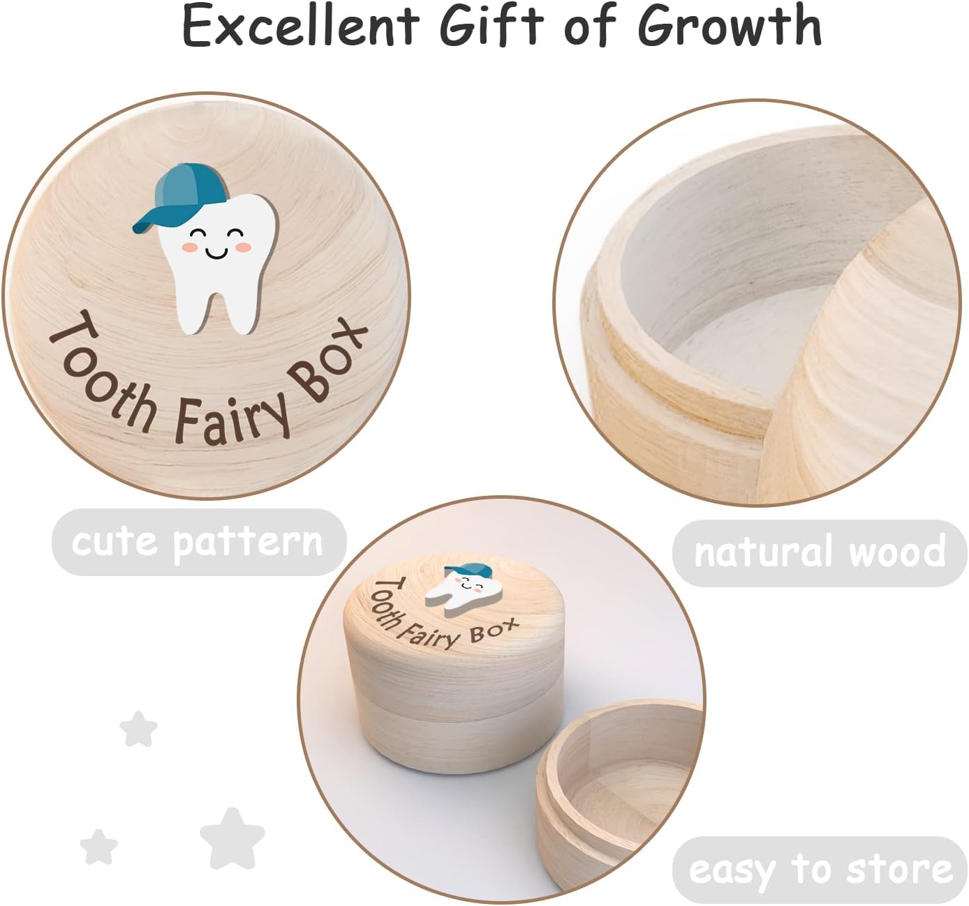 Tooth Fairy Box for Kids Hat Tooth Wooden Box and 3D Tooth