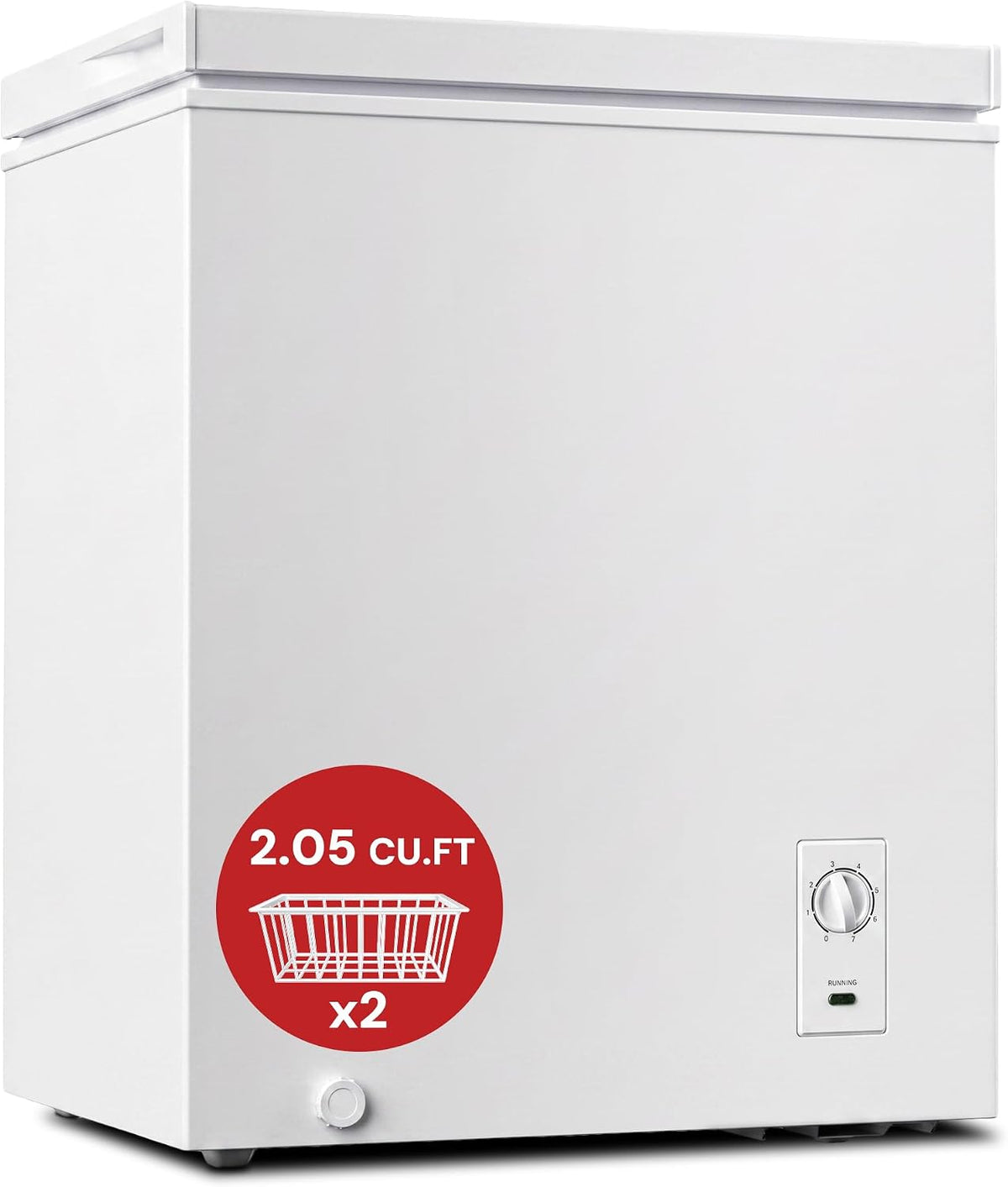 Uthfy Chest Freezer, 2.05 Cu.ft Deep Freezer with Interior LED Light,2 Removable Baskets, Top Door, 7 Level Adjustable Temperature
