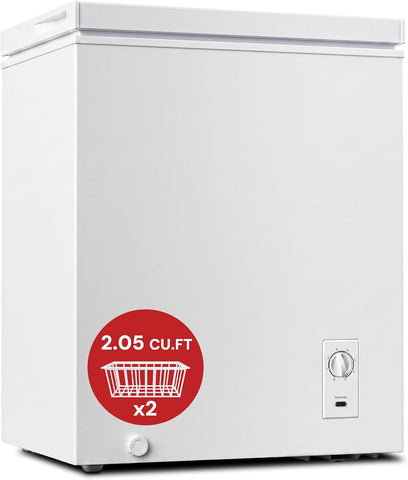 Uthfy Chest Freezer, 2.05 Cu.ft Deep Freezer with Interior LED Light,2 Removable Baskets, Top Door, 7 Level Adjustable Temperature